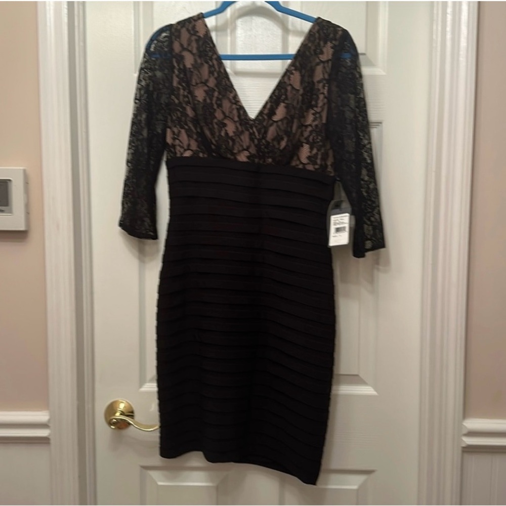 Adrianna Papell Black Lace Midi Dress NWT